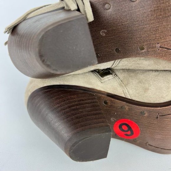 Sam Edelman Louie Taupe Fringe Suede Western Ankle Boot 6 - Picture 14 of 16